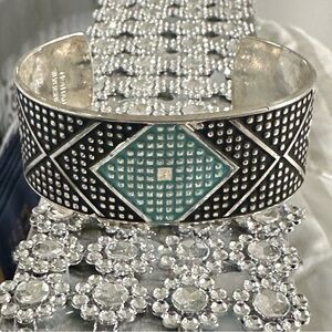 Montana Silversmiths Silver Black Blue Tribal Bracelet cuff geometric 7.5 4048 W